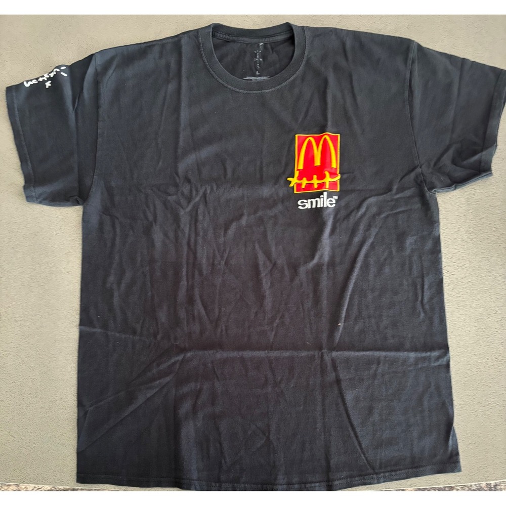 Travis Scott Cactus Jack McDonald's Smile T-Shirt Black Mens Large Crew Neck Tee